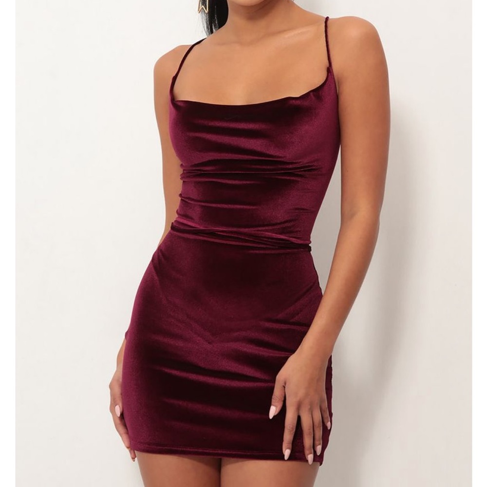Lucy in The Sky Cowl Neck Velvet Dress Wine